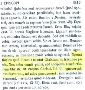 Presencia real de Cristo en la eucaristía. San Agustín (PL 38,1116)